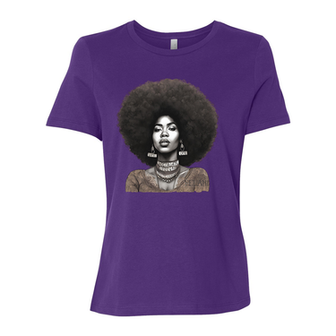 Black t-shirt featuring an illustration of a beautiful woman with an afro, celebrating confidence and natural beauty- inspirational tees